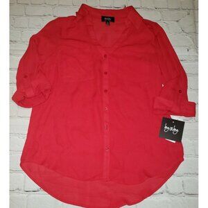 𝅺NWT By & By Women's True Red Blouse Roll Up Sleeves